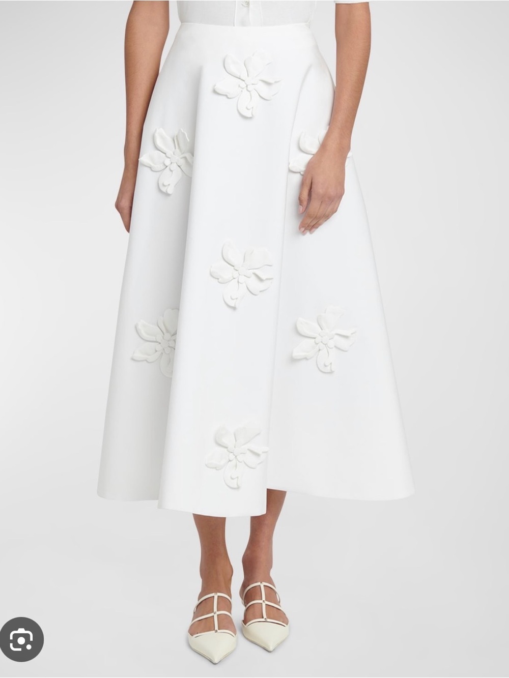 Runway Style 3D Floral Applique 2-Piece Set Crop Top & Midi Skirt White - Picture 7 of 14